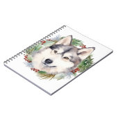 Siberische Husky Kerstkrans Feestelijke Pup Notitieboek (Linkerzijde)