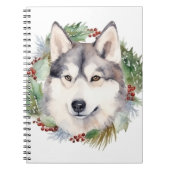 Siberische Husky Kerstkrans Feestelijke Pup Notitieboek (Voorkant)