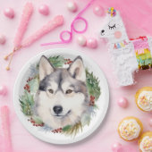 Siberische Husky Kerstkrans Feestelijke Pup Papieren Bordje (Feest)