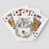 Siberische Husky Kerstkrans Feestelijke Pup Pokerkaarten (Achterkant)