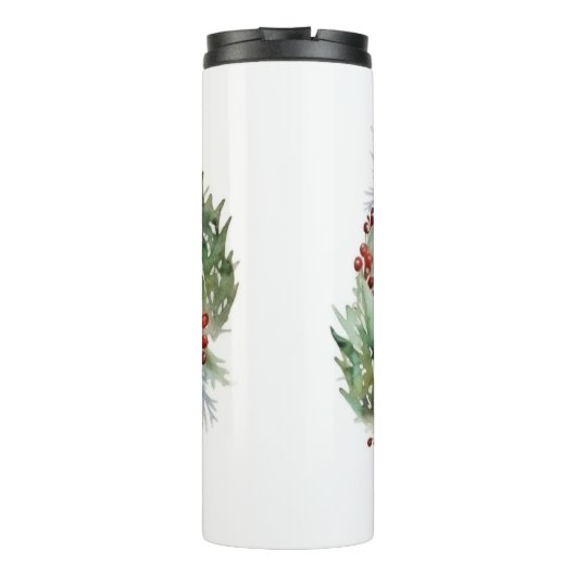 Siberische Husky Kerstkrans Feestelijke Pup Thermosbeker (Achterkant)