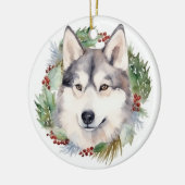 Siberische Husky Kerstkrans Festieve Pup Keramisch Ornament (Links)