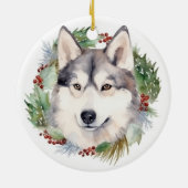 Siberische Husky Kerstkrans Festieve Pup Keramisch Ornament (Achterkant)