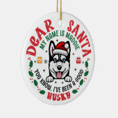 Siberische Husky Kerstman aangepaste hondennaam Keramisch Ornament (Rechts)
