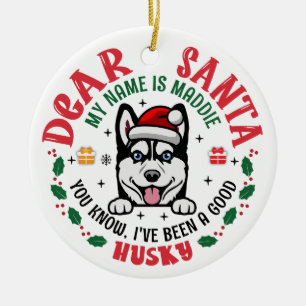 Siberische Husky Kerstman aangepaste hondennaam Keramisch Ornament