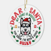 Siberische Husky Kerstman aangepaste hondennaam Keramisch Ornament (Links)