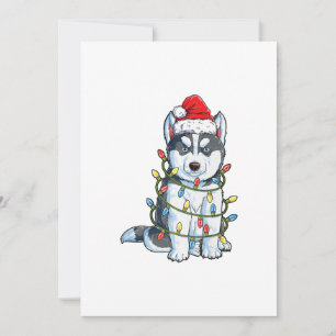 Siberische Husky Kerstman Kerstboom Lichtjes Kerst Feestdagenkaart