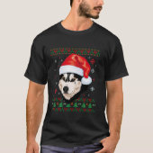 Siberische Husky Kerstman Lelijke Trui Hond T T-shirt (Voorkant)
