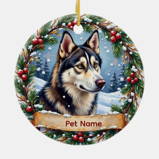 Siberische Husky Kerstmis Keramisch Ornament (Achterkant)