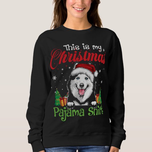 Siberische Husky Kerstmis Pyjama Grappige Hond Lie Trui (Voorkant)