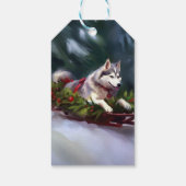 Siberische Husky Kerstmis sneeuw winter Cadeaulabel (Achterkant)