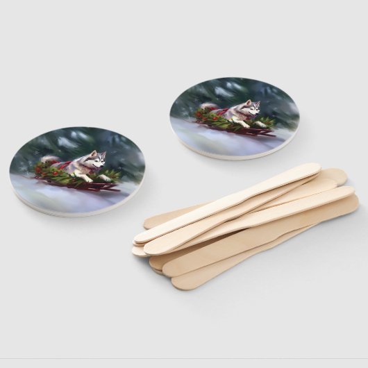 Siberische Husky Kerstmis sneeuw winter Handwaaier (Niet-gemonteerd)