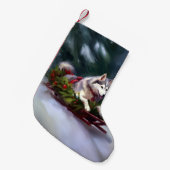 Siberische Husky Kerstmis sneeuw winter Kleine Kerstsok (Voorkant (Hangend))