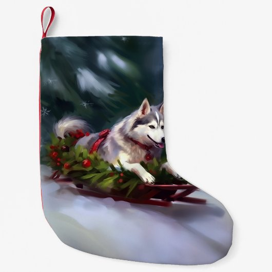 Siberische Husky Kerstmis sneeuw winter Kleine Kerstsok (Voorkant)