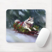 Siberische Husky Kerstmis sneeuw winter Muismat (Met muis)