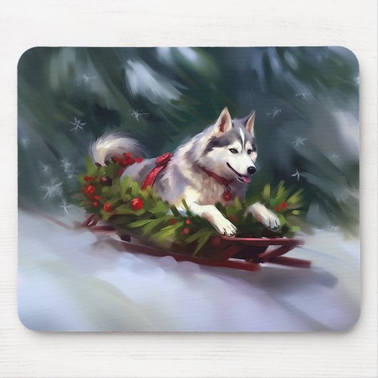 Siberische Husky Kerstmis sneeuw winter Muismat (Voorkant)