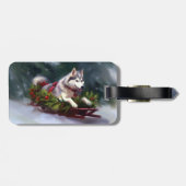 Siberische Husky Kerstsneeuw winter Bagagelabel (Achterkant horizontaal)