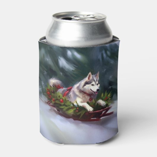 Siberische Husky Kerstsneeuw winter Blikjeskoeler (Blikje Voorkant)