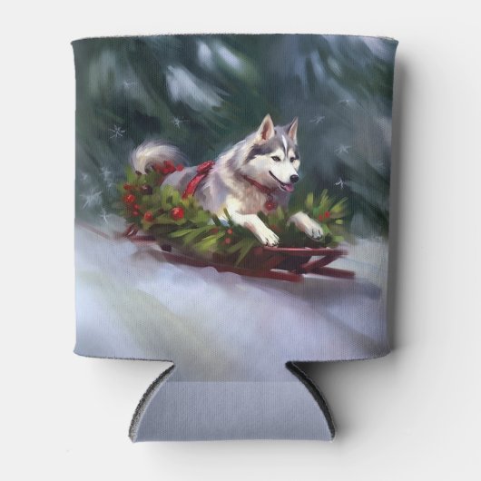 Siberische Husky Kerstsneeuw winter Blikjeskoeler (Voorkant)