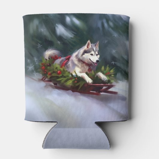 Siberische Husky Kerstsneeuw winter Blikjeskoeler (Achterkant)