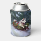 Siberische Husky Kerstsneeuw winter Blikjeskoeler (Blikje Achterkant)