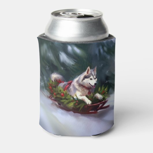 Siberische Husky Kerstsneeuw winter Blikjeskoeler (Blikje Achterkant)