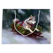 Siberische Husky Kerstsneeuw winter Groot Cadeauzakje (Voorkant)
