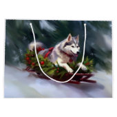 Siberische Husky Kerstsneeuw winter Groot Cadeauzakje (Achterkant)