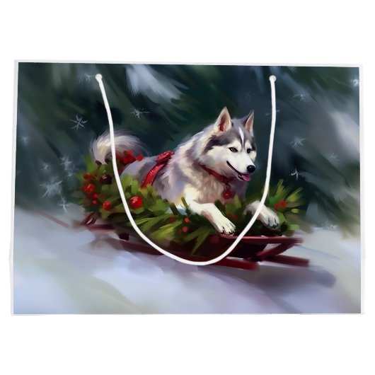 Siberische Husky Kerstsneeuw winter Groot Cadeauzakje (Achterkant)