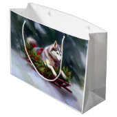 Siberische Husky Kerstsneeuw winter Groot Cadeauzakje (Achterkant Gekanteld)
