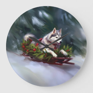 Siberische Husky Kerstsneeuw winter Grote Klok