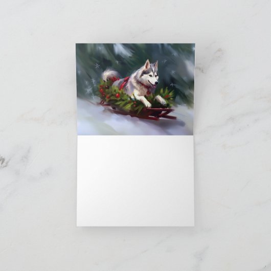 Siberische Husky Kerstsneeuw winter Kaart (Binnen)