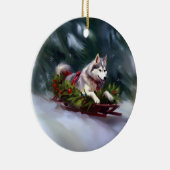 Siberische Husky Kerstsneeuw winter Keramisch Ornament (Rechts)