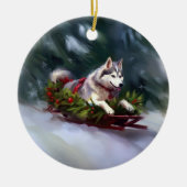 Siberische Husky Kerstsneeuw winter Keramisch Ornament (Voorkant)