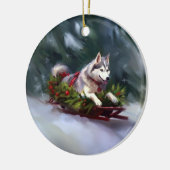 Siberische Husky Kerstsneeuw winter Keramisch Ornament (Links)