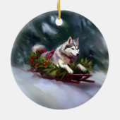 Siberische Husky Kerstsneeuw winter Keramisch Ornament (Achterkant)