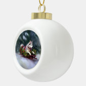 Siberische Husky Kerstsneeuw winter Keramische Bal Ornament (Rechts)