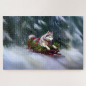 Siberische Husky Kerstsneeuw winter Legpuzzel (Horizontaal)
