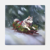 Siberische Husky Kerstsneeuw winter Magneet (Voorkant)