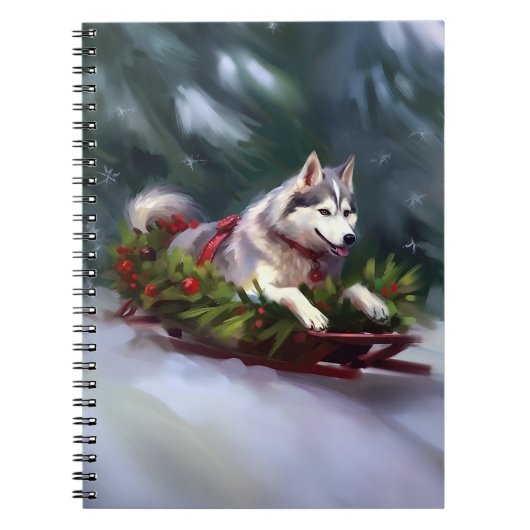 Siberische Husky Kerstsneeuw winter Notitieboek (Voorkant)
