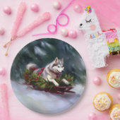 Siberische Husky Kerstsneeuw winter Papieren Bordje (Feest)