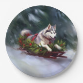 Siberische Husky Kerstsneeuw winter Papieren Bordje (Voorkant)