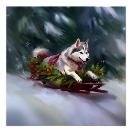 Siberische Husky Kerstsneeuw winter Perfect Poster (Voorkant)