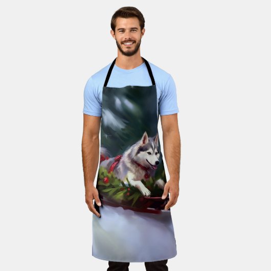 Siberische Husky Kerstsneeuw winter Schort (Gedragen)