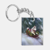 Siberische Husky Kerstsneeuw winter Sleutelhanger (Voorkant Links)