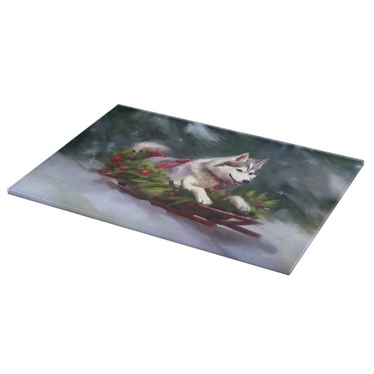 Siberische Husky Kerstsneeuw winter Snijplank (Hoek)