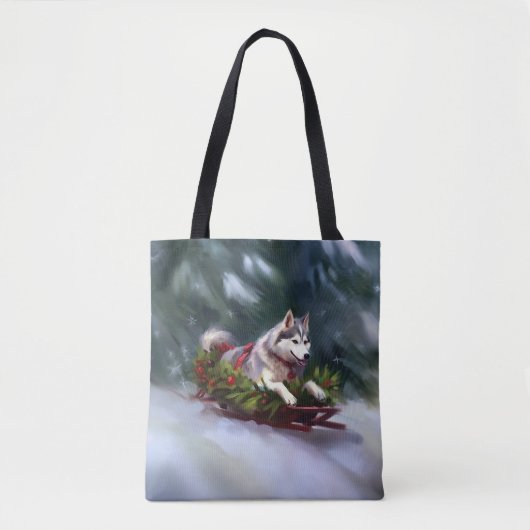 Siberische Husky Kerstsneeuw winter Tote Bag (Voorkant)