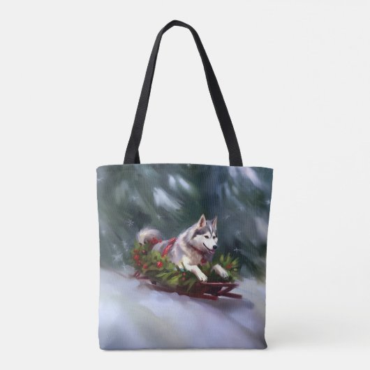 Siberische Husky Kerstsneeuw winter Tote Bag (Achterkant)