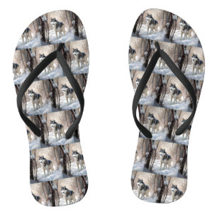 Siberische Husky Laat het Sneeuwen Kerstmis Teenslippers