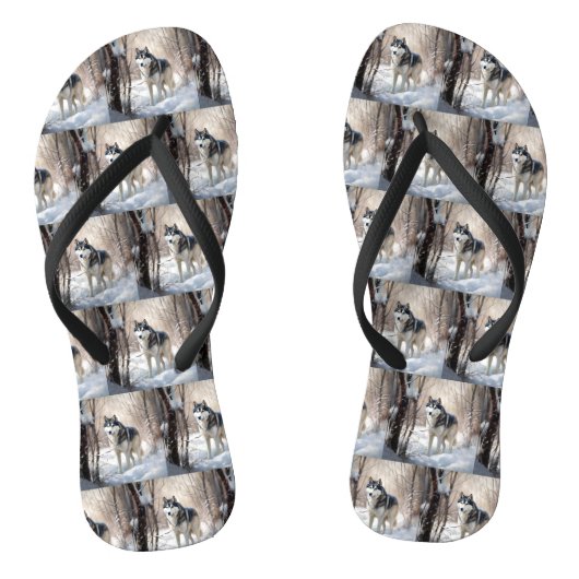 Siberische Husky Laat het Sneeuwen Kerstmis Teenslippers (Voetbed)